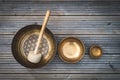 Three Tibetan bowls arranged from largest to smallest