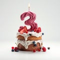 Number Three Cake With Fruit And Berries In Mike Campau Style