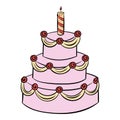 Three-tiered birthday cake icon cartoon Royalty Free Stock Photo