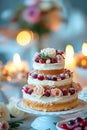 Three Tiered Cake on Table Royalty Free Stock Photo
