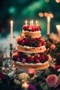 Three Tiered Cake With Berries Topping