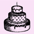 Three-tiered cake with candle Royalty Free Stock Photo