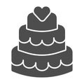 Three tiered cake solid icon, Birthday cupcake concept, Sweet dessert sign on white background, Three tier cake icon in