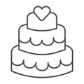 Three tiered cake thin line icon, Birthday cupcake concept, Sweet dessert sign on white background, Three tier cake icon