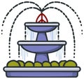 Three Tiered Fountain with Peace Sign Topper Icon Water Feature Vector Royalty Free Stock Photo