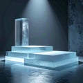 Three Tiered Frosted Glass Display Stand with Spotlight and Concrete Backdrop Royalty Free Stock Photo