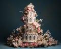 a three tiered wedding cake decorated with pink flowers Royalty Free Stock Photo