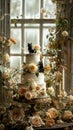 Three Tiered Wedding Cake With Flowers on Table Royalty Free Stock Photo