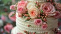 Three Tiered Wedding Cake With Pink and White Flowers Royalty Free Stock Photo