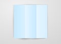 Three times folded light blue paper sheet placed on white background. Square card template design vector isolated with shadow