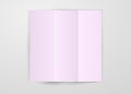 Three times folded light pink paper sheet placed on white background. Square card template design vector isolated with shadow