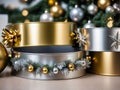 Three Tin Tins With Christmas Decorations On Them. Generative AI