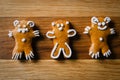 Three small gingerbread bears with different moods