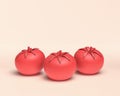 Three tomatos side by side with flat solid red color in white background, 3d Icon, 3D rendering, vegetable Royalty Free Stock Photo