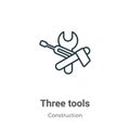 Three tools outline vector icon. Thin line black three tools icon, flat vector simple element illustration from editable