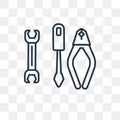 Three Tools vector icon isolated on transparent background, line