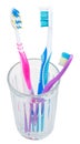 Three tooth brushes in glass