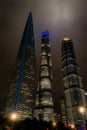 The three towers of Shanghai illuminated at night. 4