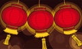 Three traditional Chinese lanterns illuminating the night, Vector Illustration
