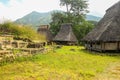 Three traditional houses in the Wologai village near Kelimutu in East Nusa Tenggara taken on April