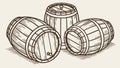 Three Traditional Wooden Barrels, Rustic Storage Containers, vector design Generative AI Royalty Free Stock Photo