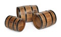 Three traditional wooden barrels on white background Royalty Free Stock Photo