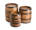 Three traditional wooden barrels on white Royalty Free Stock Photo