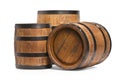 Three traditional wooden barrels on white background Royalty Free Stock Photo