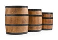 Three traditional wooden barrels on white background Royalty Free Stock Photo