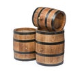 Three traditional wooden barrels on white Royalty Free Stock Photo