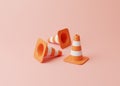 Three traffic cones on pink background