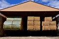 Three trailers of large hay bales Royalty Free Stock Photo