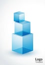 Three translucent blue cubes are arranged in a vertical stack. The Royalty Free Stock Photo