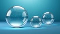 Three transparent glass balls on a vibrant blue background. Generative ai Royalty Free Stock Photo