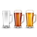 Three Transparent Glass Beer Mugs