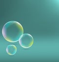 Three transparent soap bubbles with shadows on cyan Royalty Free Stock Photo