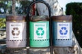 Trash recycle bin for different materials in a park