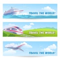 Three travel banners with transports