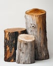 Three Tree Stumps Isolated on White Background. Generative ai Royalty Free Stock Photo