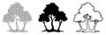 Tree in Three Visual Styles Solid Silhouette, Dot Matrix, and Outline Drawing with Branch Structure Royalty Free Stock Photo