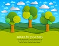Three trees in the field scenic nature landscape cartoon modern style paper .