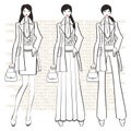 Three trendy girls.Fashion graphics Illustration