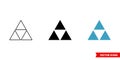 Three triangles icon of 3 types color, black and white, outline. Isolated vector sign symbol.