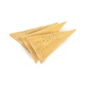 Three triangular yellow slices of appetizing cheese.