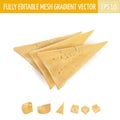 Three triangular yellow slices of appetizing cheese.