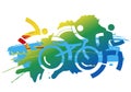 Triathlon competition, expressive stylized.