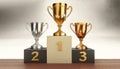 Three Trophies or Cups on the Podium of the Winners - Generative Ai