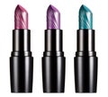 Three tubes of colorful modern lipstick Royalty Free Stock Photo