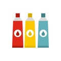 Three tubes with colorful paint icon, flat style