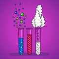 Three tubes with solutions of chemical reaction Royalty Free Stock Photo